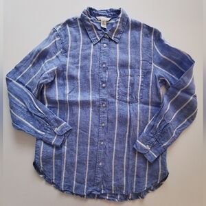 H&M Blue and White Striped Button Down Shirt 100% Linen